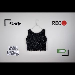 Vintage black sequin 100% wool top M